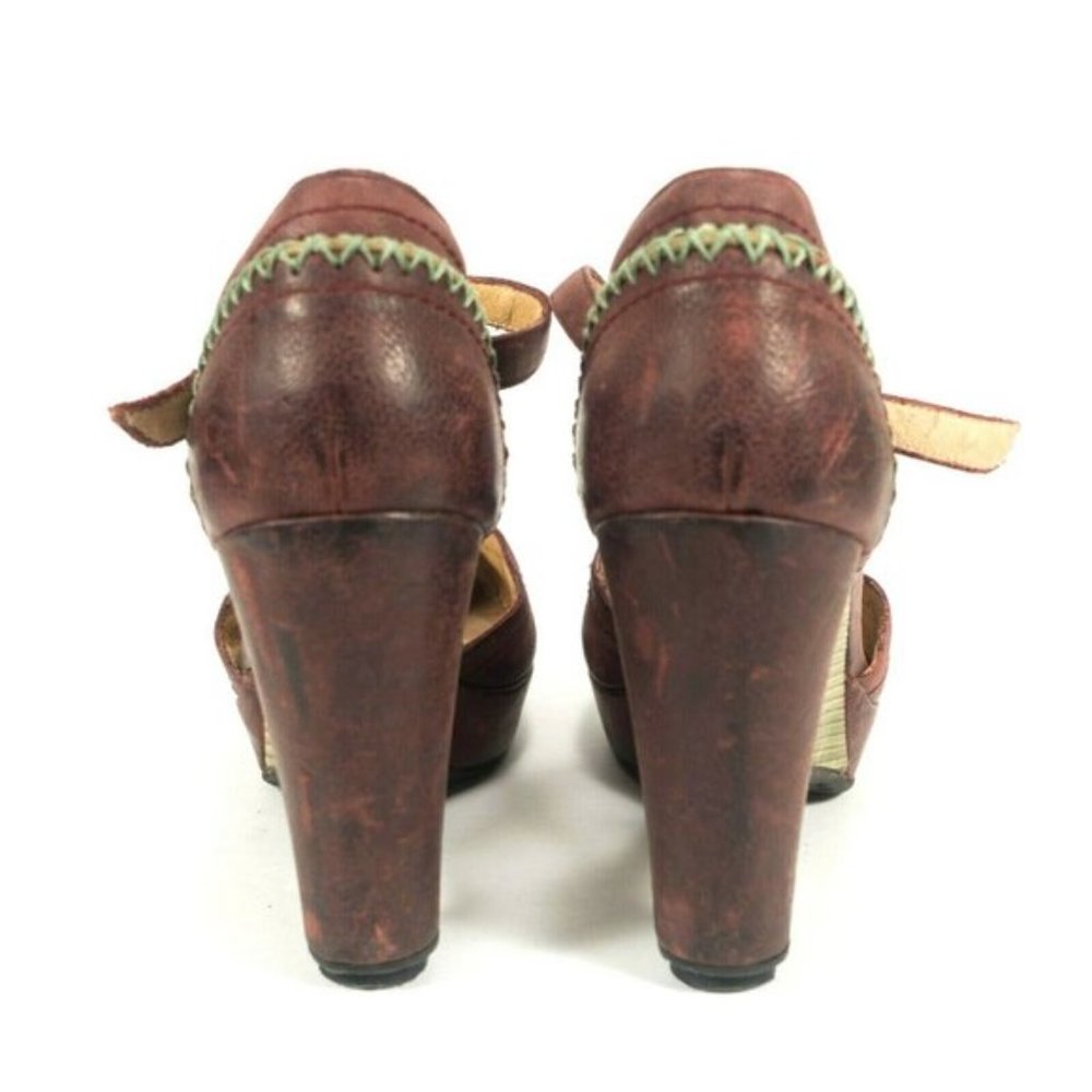 John Fluevog Red Leather Stitch Closed Toe Heels - Picture 7 of 9